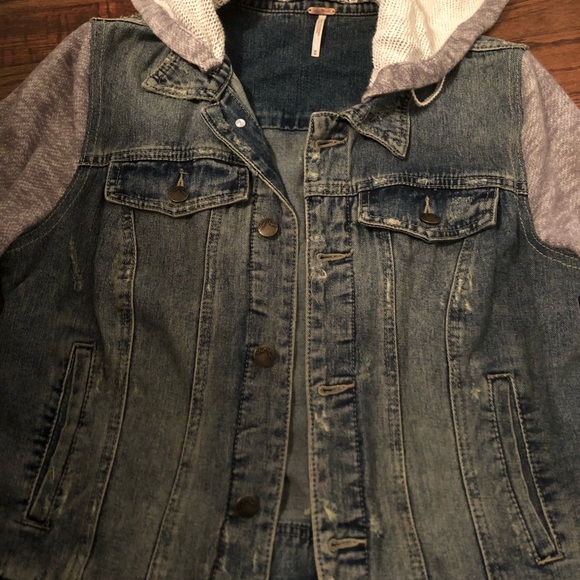Free People Knit Hooded Denim Jacket (Medium) - Picture 2 of 5